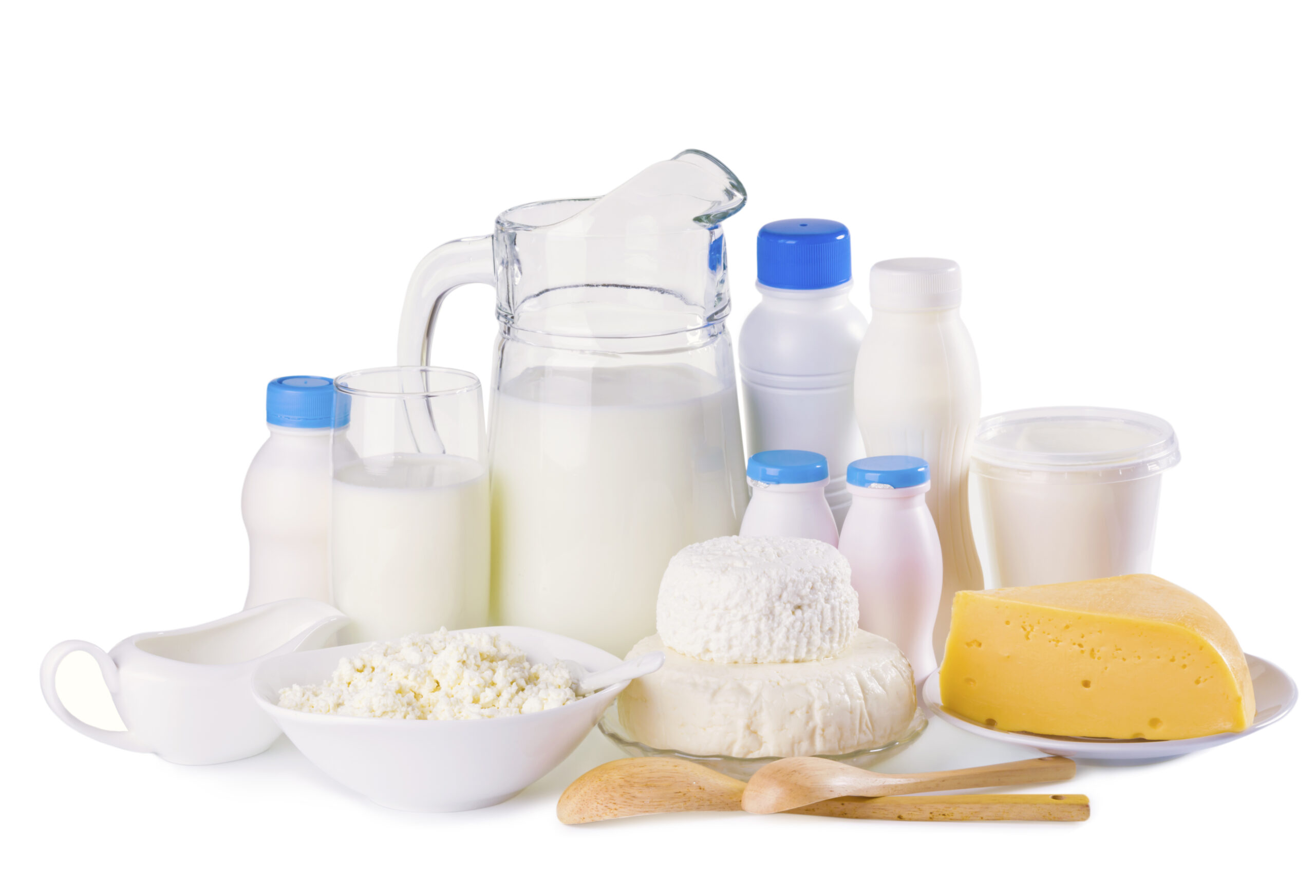 Various dairy products isolated on white
