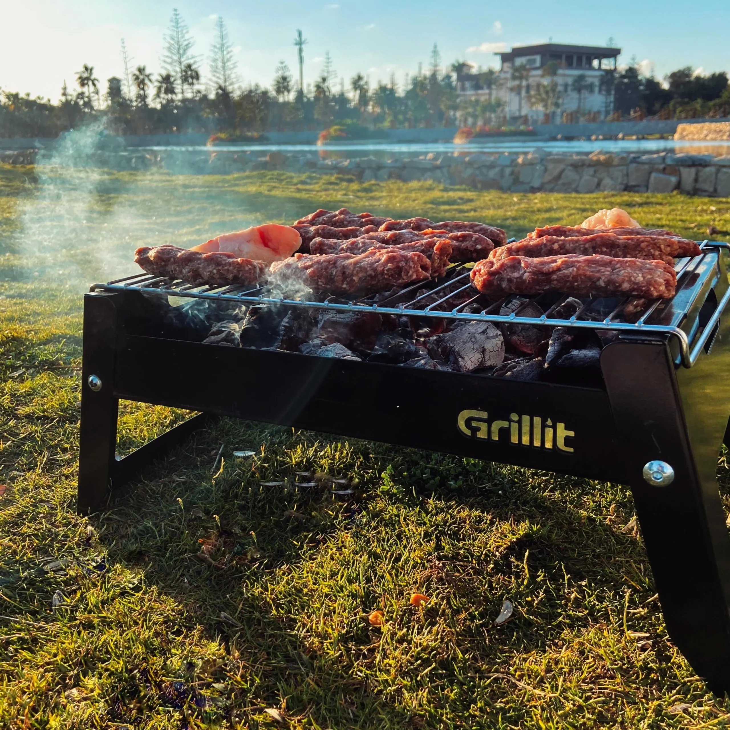 Grilling meat on charcoal in Egypt