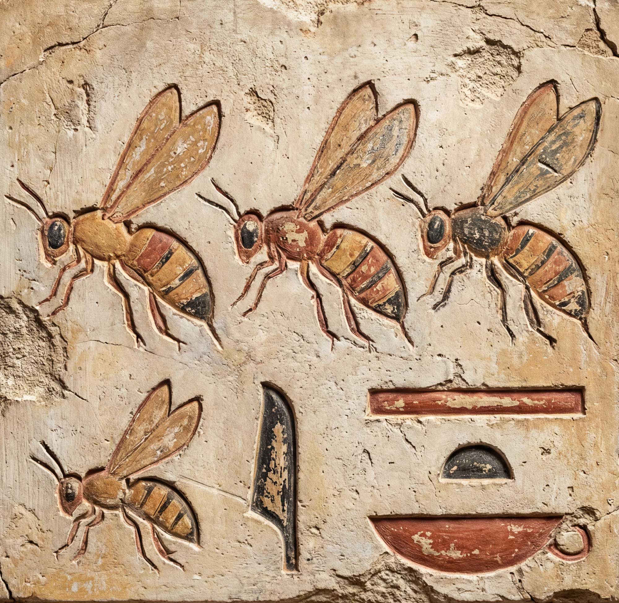 Depictions of bees on an ancient Egyptian mural – Photo - Be Inspired Codes